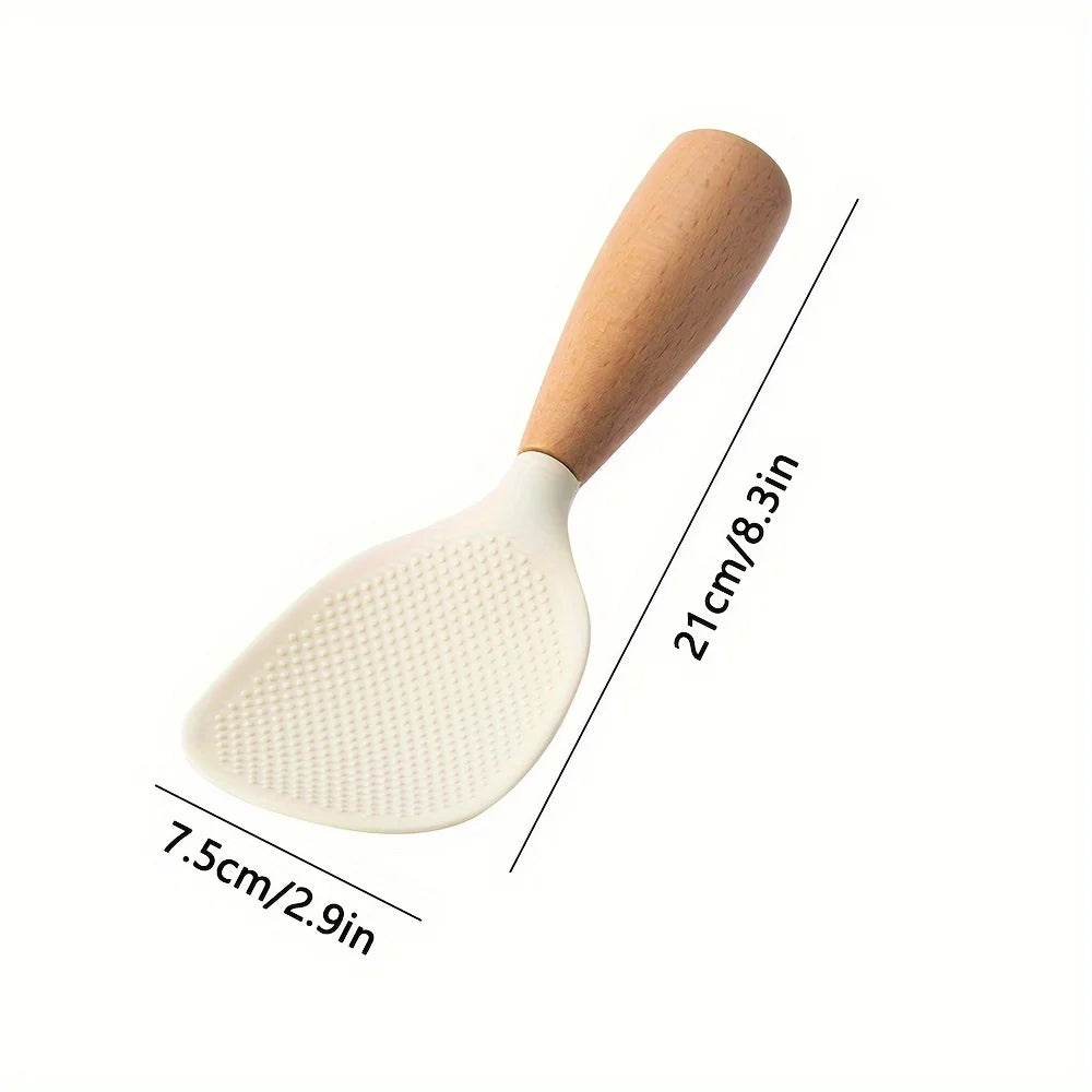 Wooden Handle Silicone Rice Spoon – Non-Stick & Heat Resistant