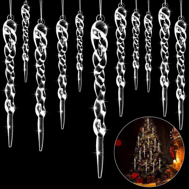 36Pcs Clear Acrylic Twisted Icicle Christmas Ornaments – 4 Sizes