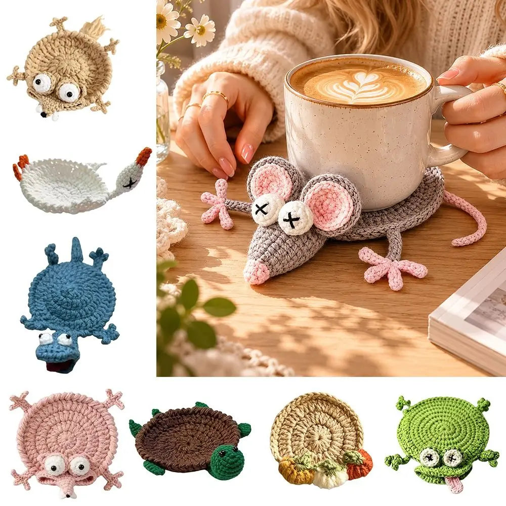 Handmade Crochet Animal Coaster – Cute Knitted Cup Mat