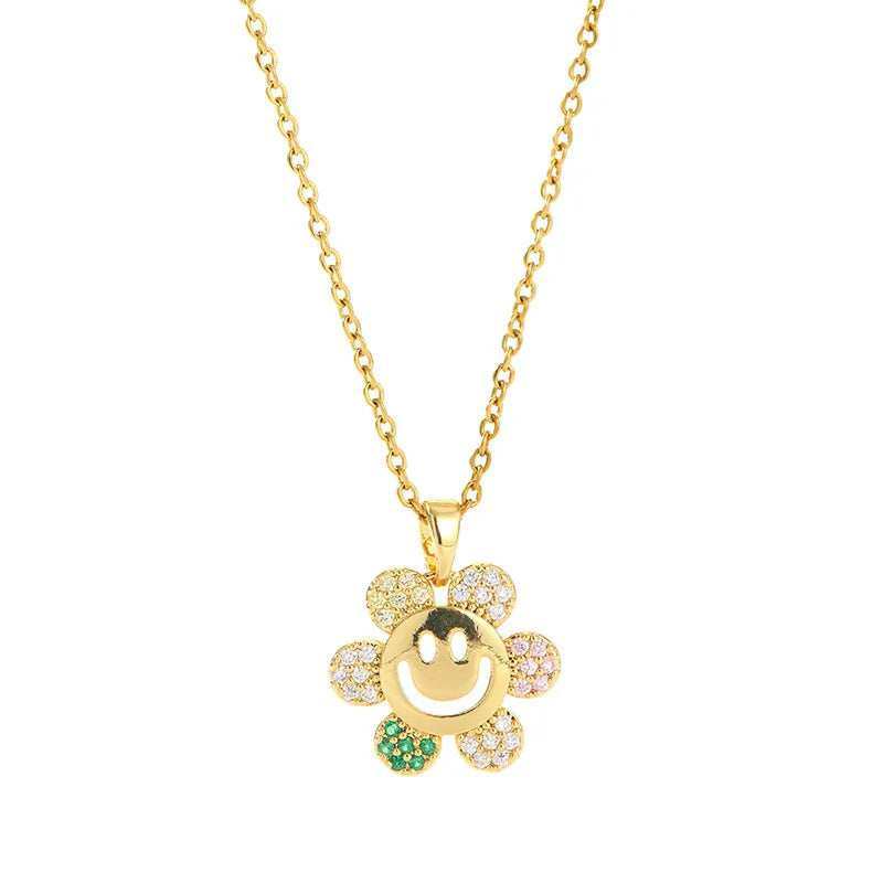 Sunflower Pendant Necklace – Gold Copper & Zircon for Women