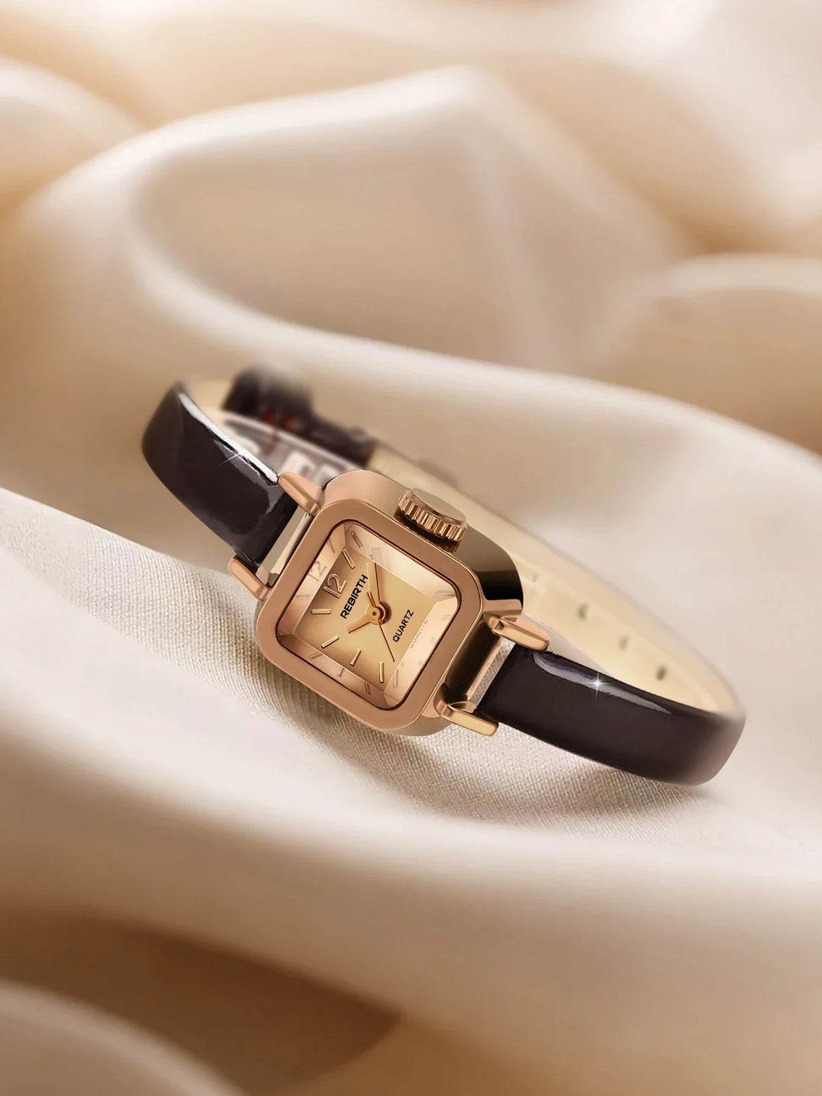 REBIRTH Women's Retro Quartz Watch – Oval Dial & Leather Strap