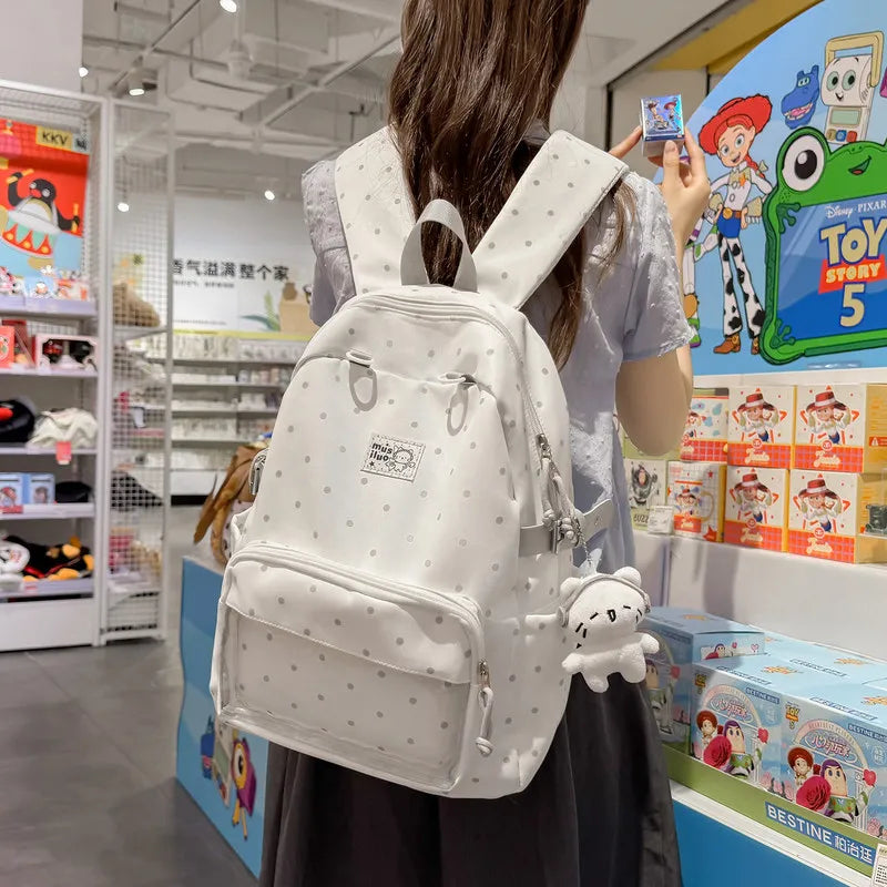 Korean Polka Dot Backpack – Large Capacity Waterproof School Bag