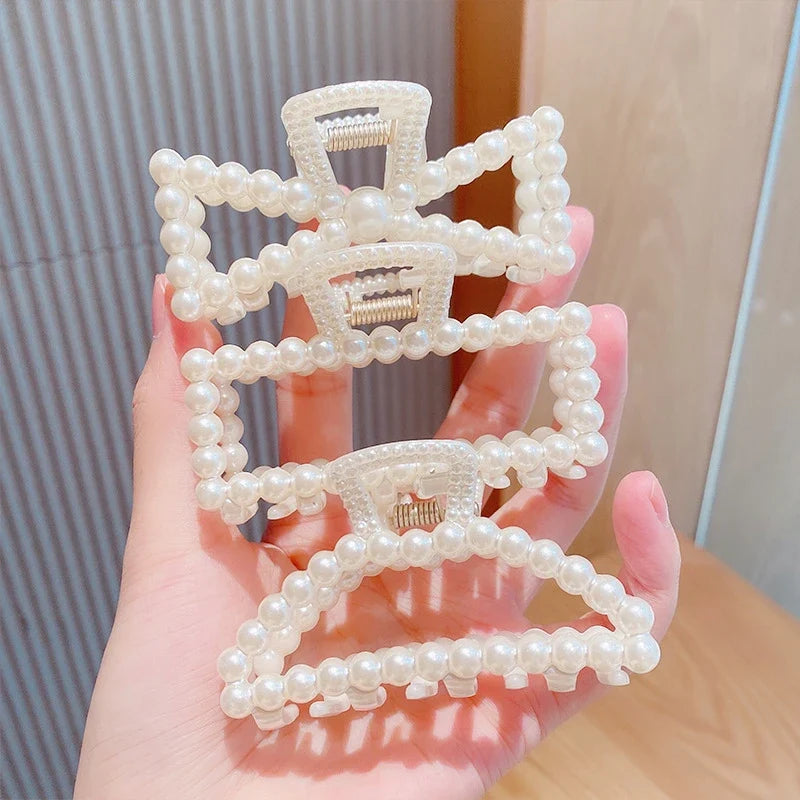 Pearl Hair Claw Clips – Korean Bow Geometric Hairpins Women