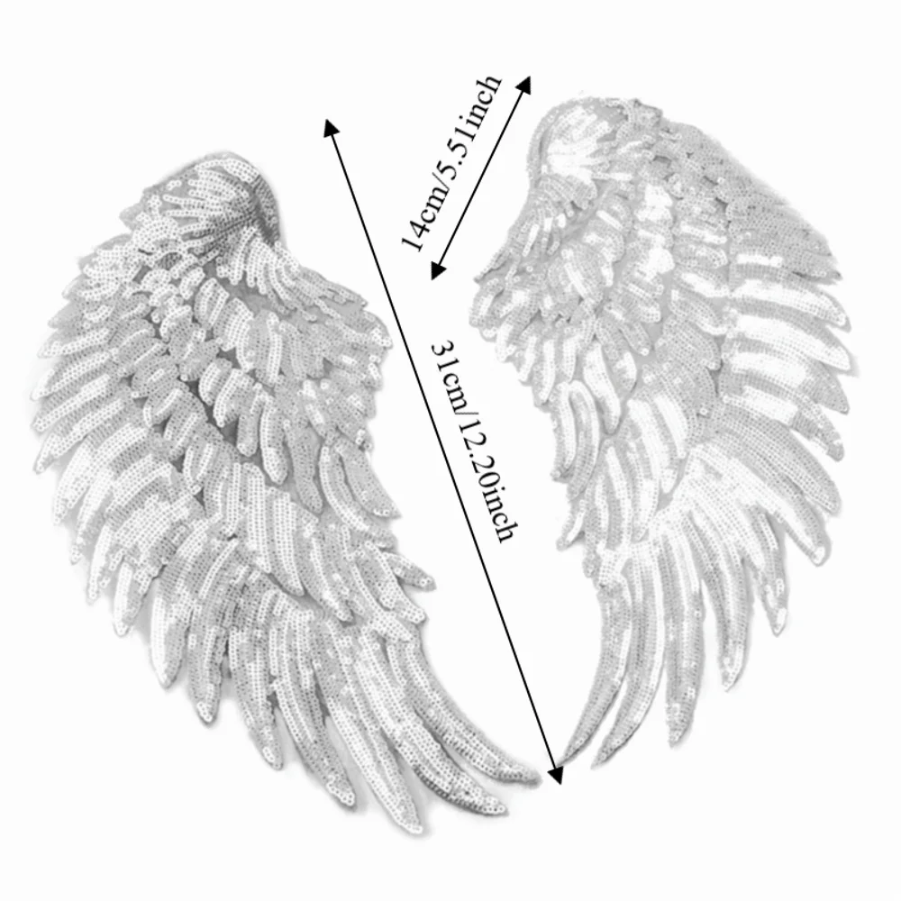 Silver Angel Wings Sequin Iron-On Patches | DIY Appliqués