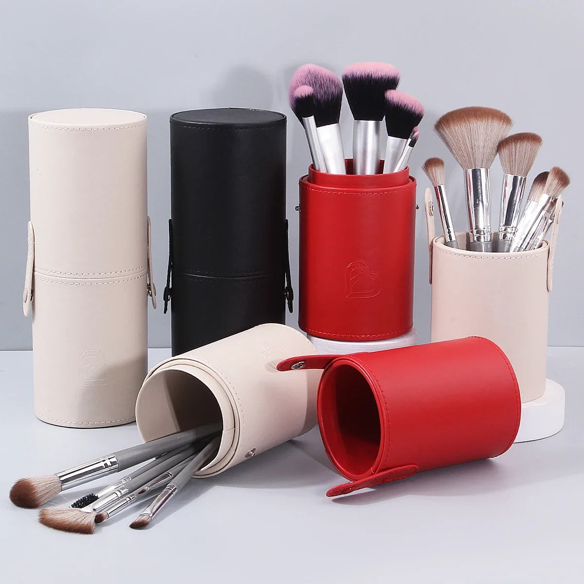 PU Leather Makeup Brush Holder – Large-Capacity Storage Bucket