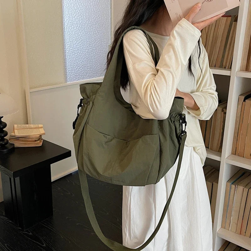 Korean Canvas Drawstring Bucket Bag – Retro Crossbody for Women