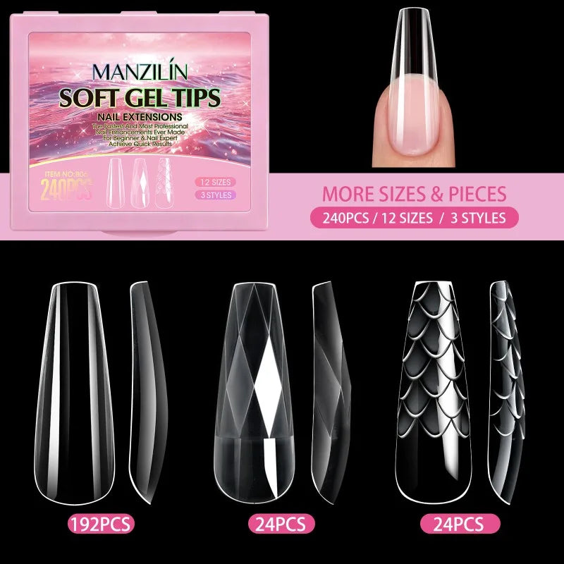 3D Fish Scale Press On Nails 240Pcs – Short Almond Soft Gel