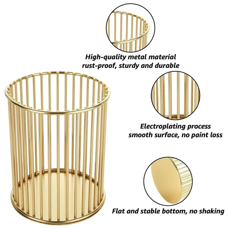 Golden Iron Makeup Brush Holder – Desktop Cosmetic Organizer