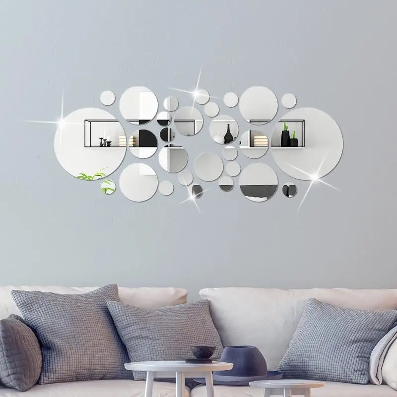 26Pcs 3D Round Acrylic Mirror Wall Stickers – DIY Home Decor