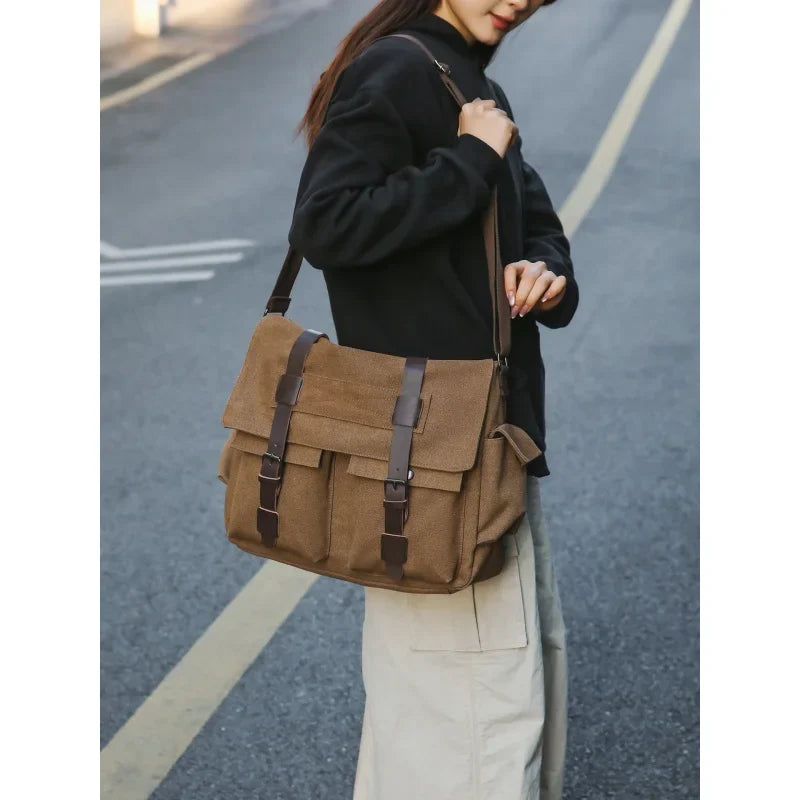 Large Canvas Messenger Bag – College & Work Shoulder Bag