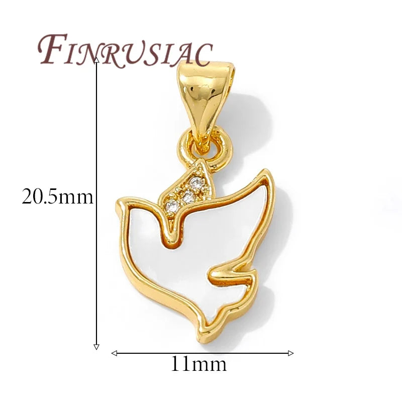 18K Gold Plated Natural Shell Bird Charms | Brass Pendants