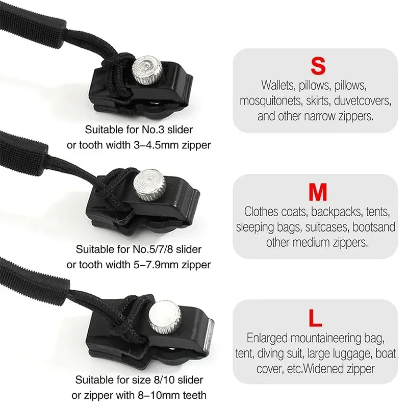 Zipper Repair Kit 3–60 Pcs | Replacement Slider Pull 3 Sizes
