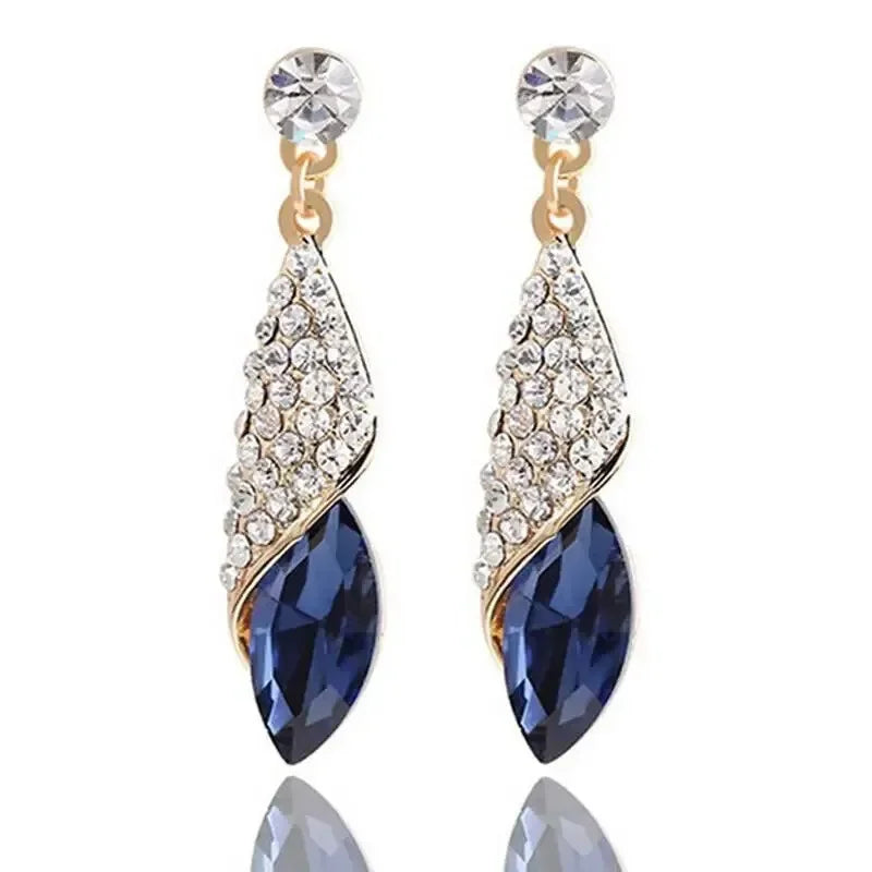 Water Drop Blue Rhinestone Dangle Earrings | Zinc Alloy