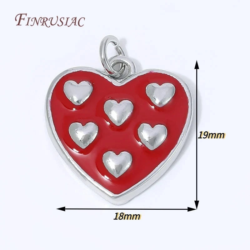 Red Enamel Heart Charms 18K Gold Plated DIY Pendant