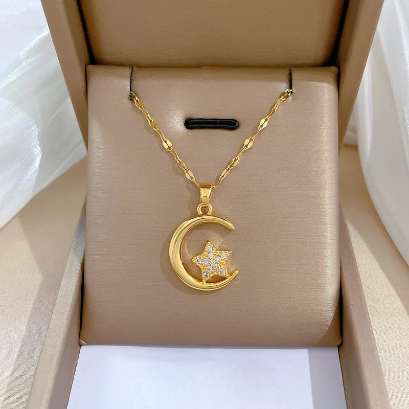 Star Moon Pendant Necklace | Gold Stainless Steel Choker