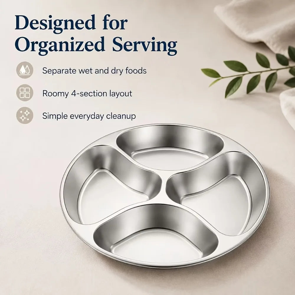 Stainless Steel Divided Serving Tray 24cm | Mess Hall Plate