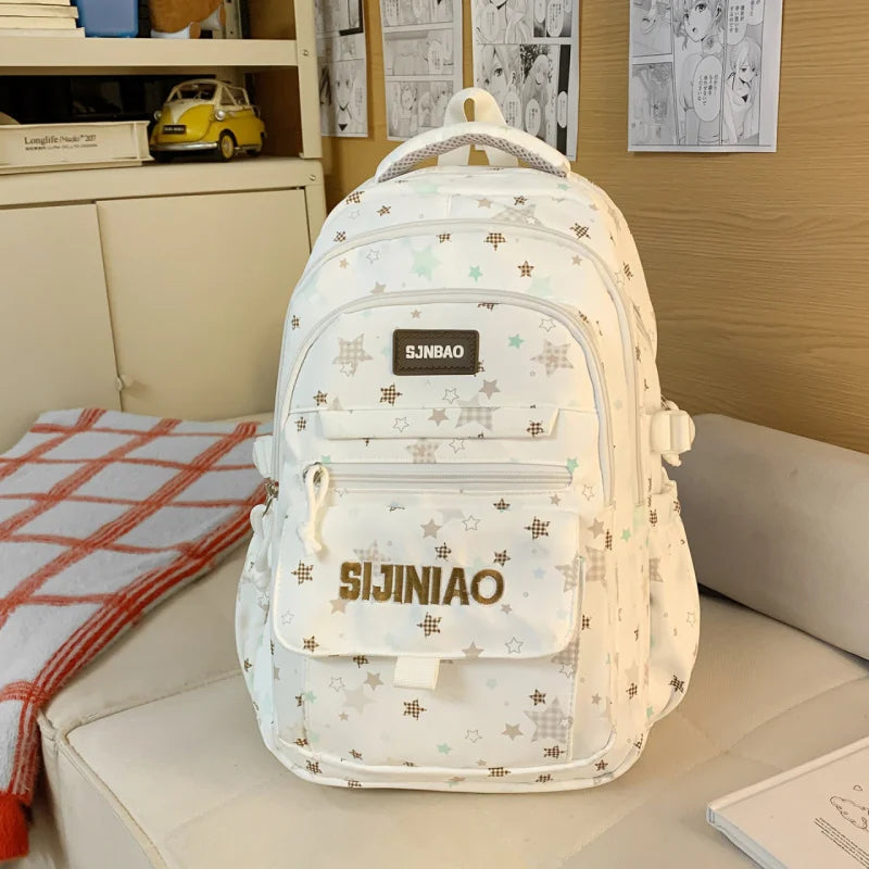 Star Print Large-Capacity School Backpack | Multi-Pocket Nylon