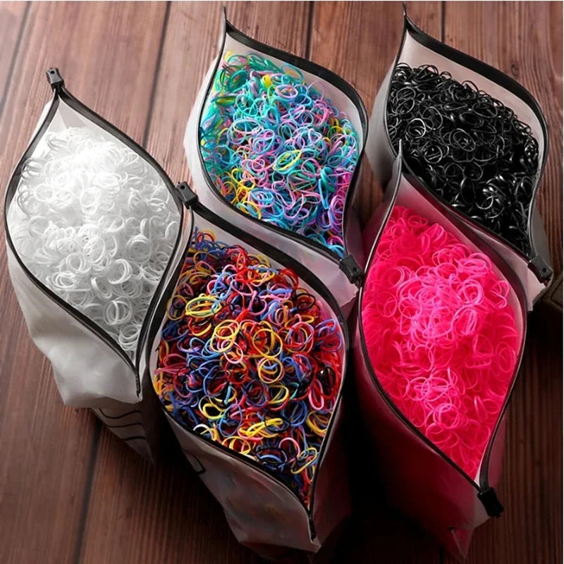 1000/2000pcs Kids Colourful Elastic Hair Ties & Ponytail Bands