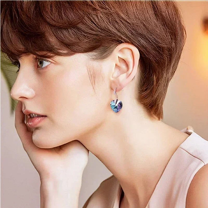 Vintage Geometric Pink Crystal Dangle Drop Earrings