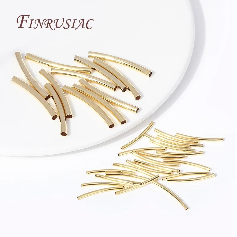 50 Pcs 18K Gold Plated Curved Tube Beads for DIY Jewelry Making