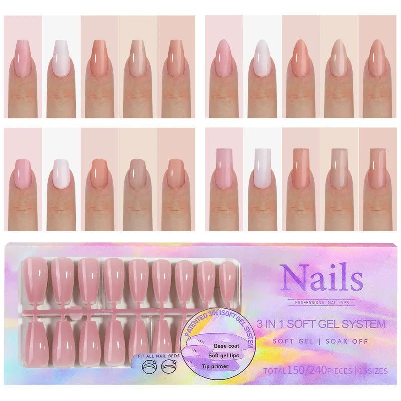 150pcs Press-On Toenails French Square Pink Fake Toe Nails Set