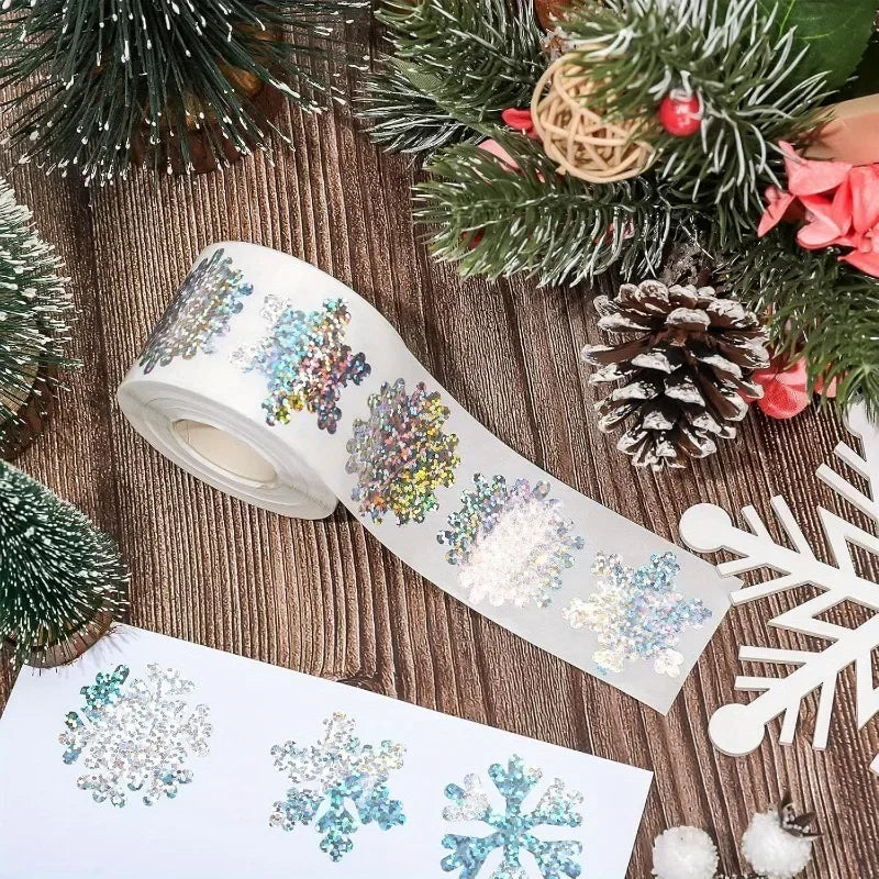 500PCS Laser Silver Snowflake Stickers Roll – Party & Envelope Seal