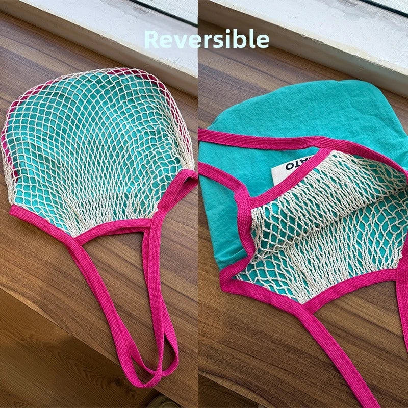 Nixie Checkerboard Woven Beach Bag | Reversible Crossbody Tote