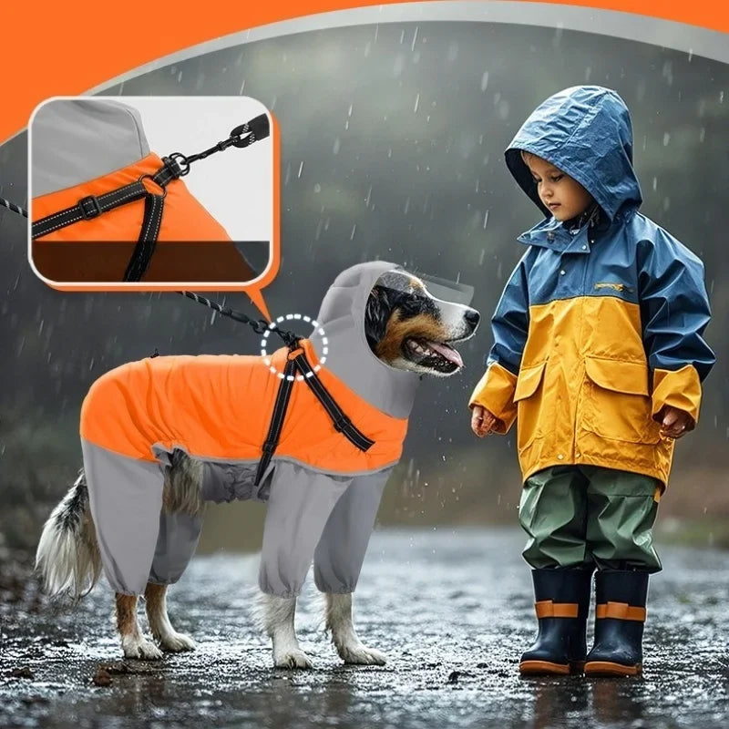 Reflective Waterproof Dog Raincoat with Hood & Leash Hole