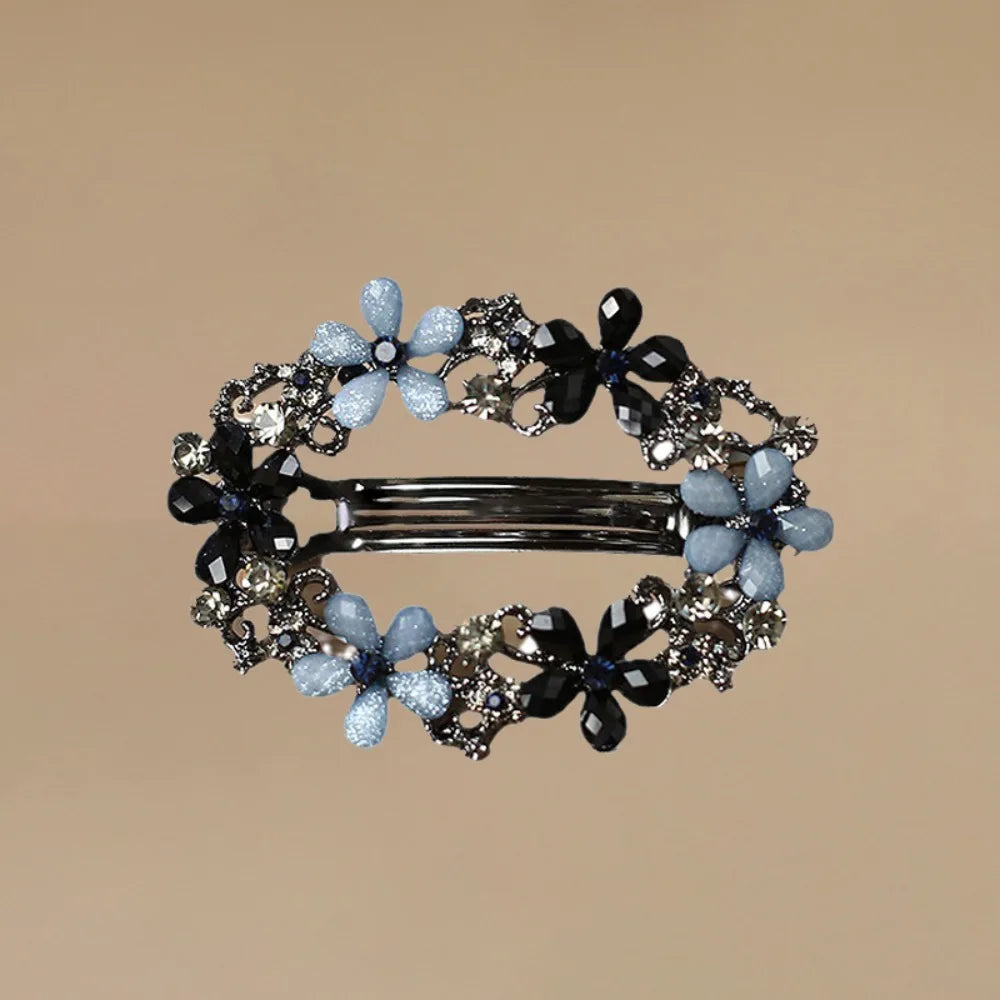 Korean Oval Floral Crystal Hairpin – Zircon Spring Barrette