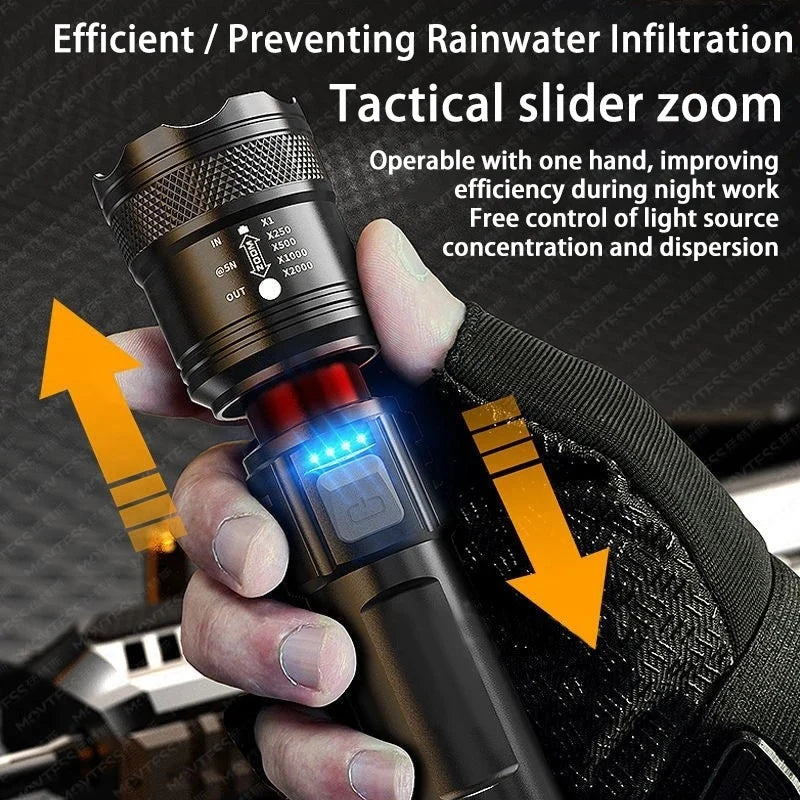 Zoomable LED Rechargeable Flashlight – High-Power Outdoor Torch