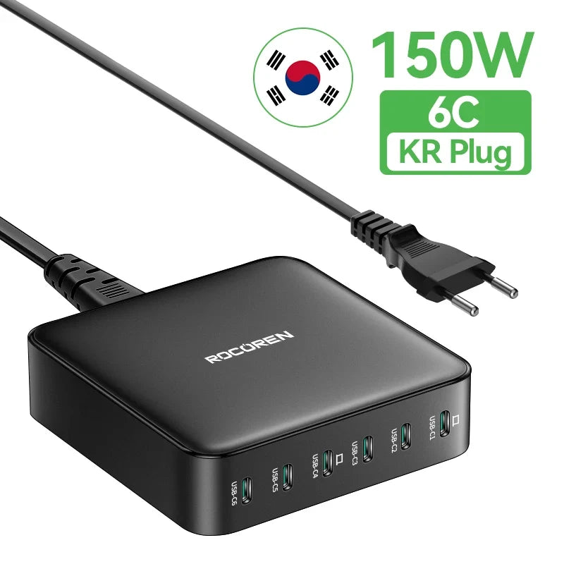 Rocoren 150W 6-Port USB-C Desktop Fast Charging Station