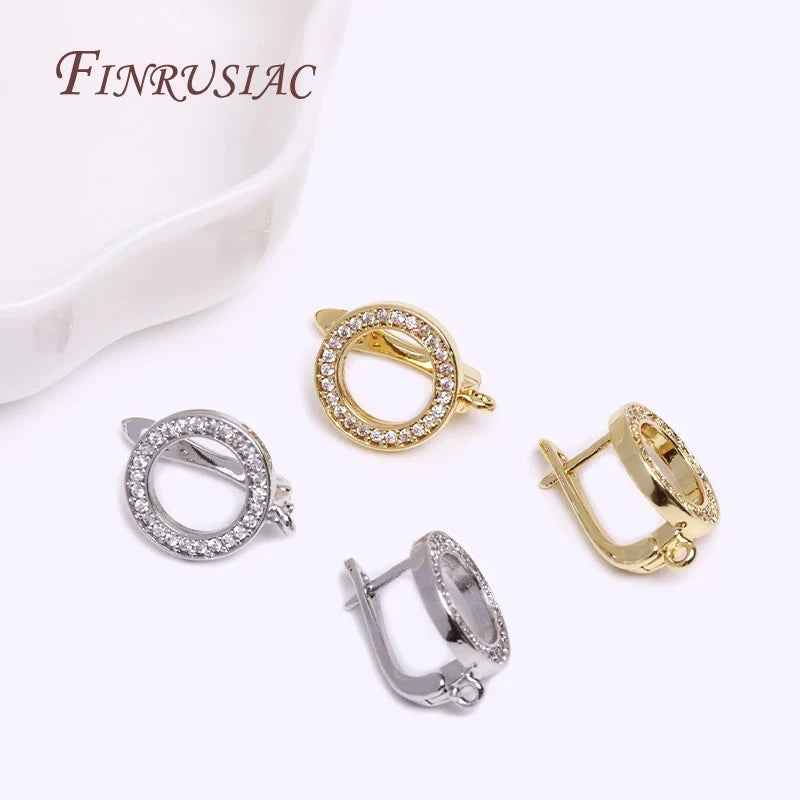 18K Gold Plated Zircon Hollow Round Earring Hook Findings