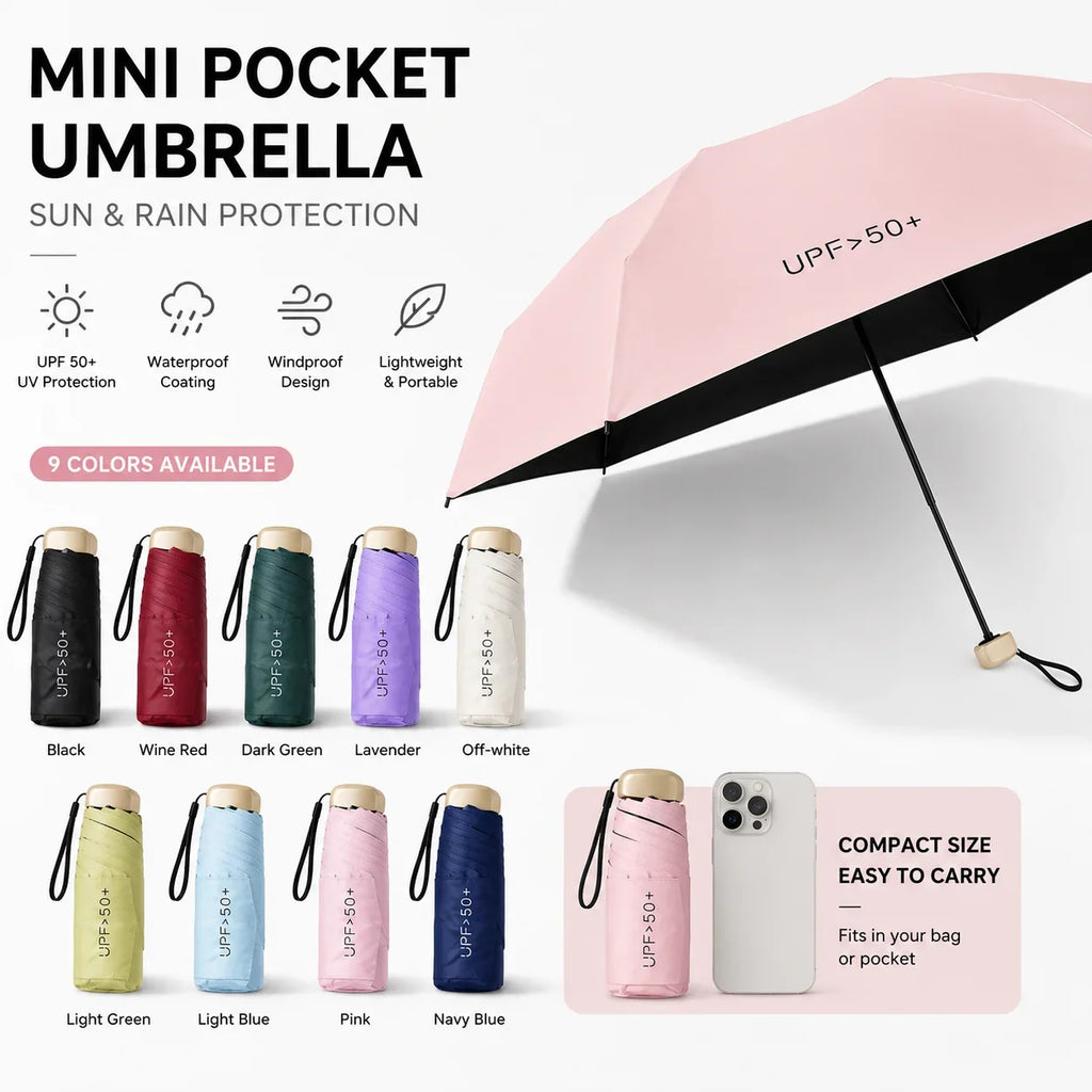 Nixie UPF50 Mini 5-Fold Portable Umbrella – Sun & Rain Parasol
