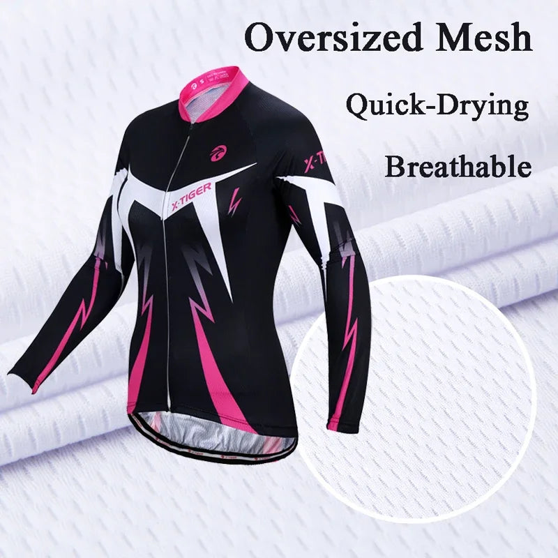 X-Tiger Women's Long Sleeve Pro Cycling Jersey | MTB Bike Top