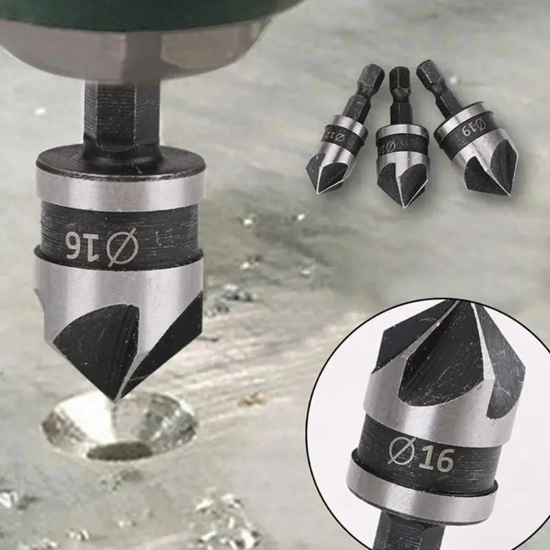 HSS 3-Flute Deburring Drill Bit Set 5-Pack 3–10mm Hex Shank