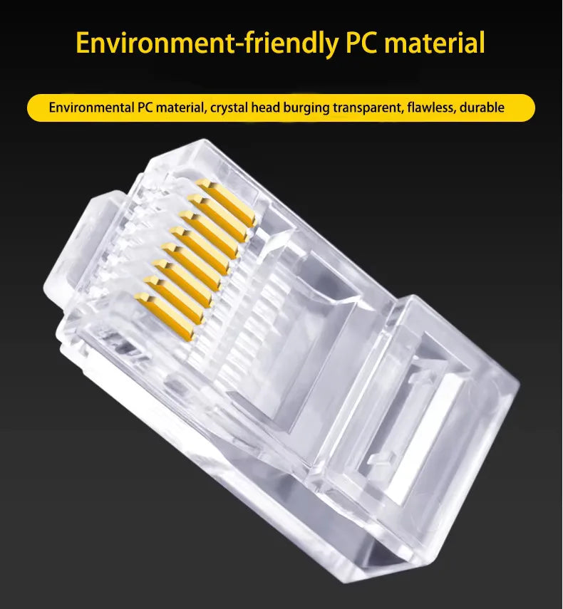 100Pcs RJ45 CAT6 CAT5e Pass-Through Connectors Gold-Plated 8P8C