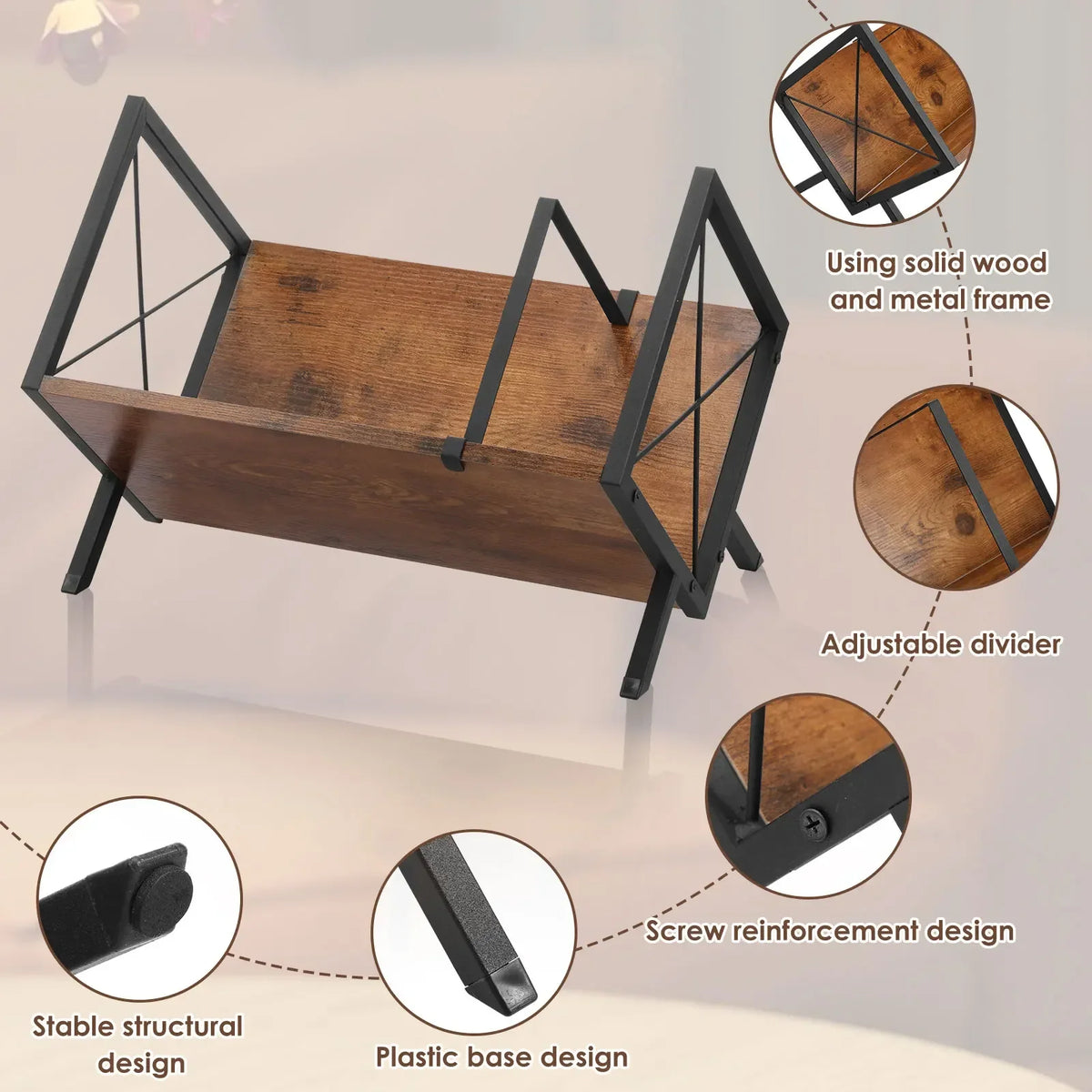 Vinyl Record Storage Rack – Wood & Metal Stand with Divider