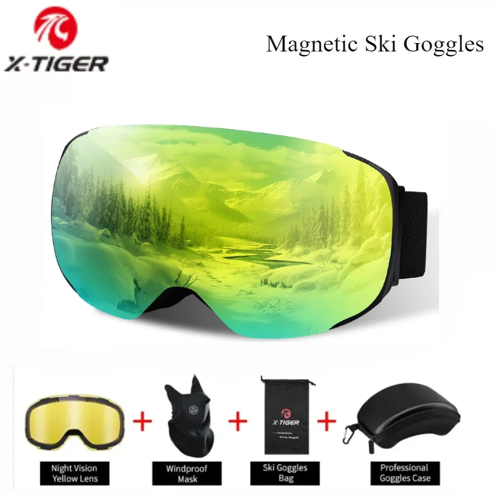 X-TIGER Magnetic Ski Goggles Anti-Fog Double Layer UV400