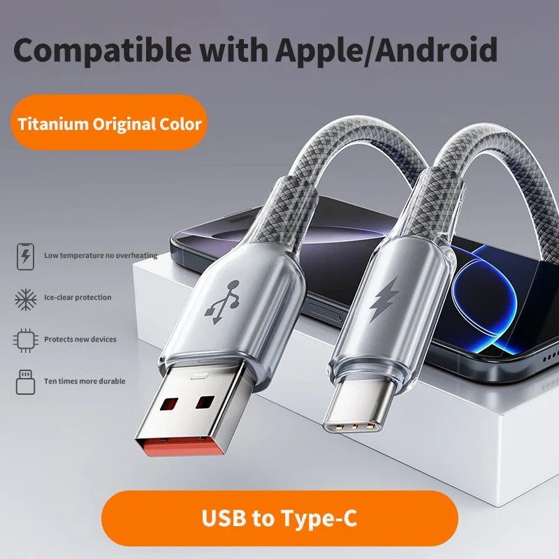 6A 100W USB-A to USB-C Braided Fast Charging Cable 480Mbps