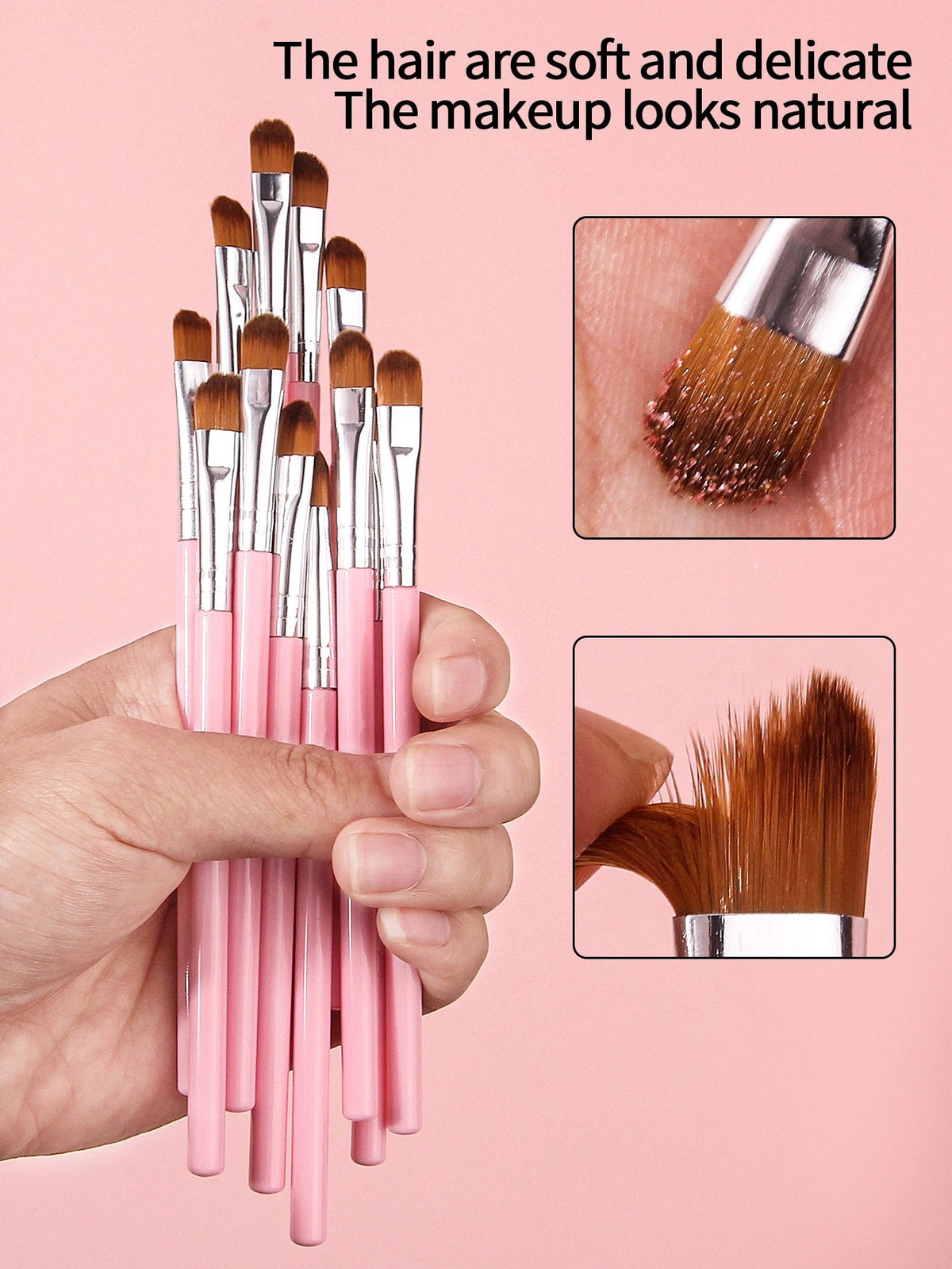 12Pcs Pink Eyeshadow & Concealer Brushes – Soft Synthetic Set