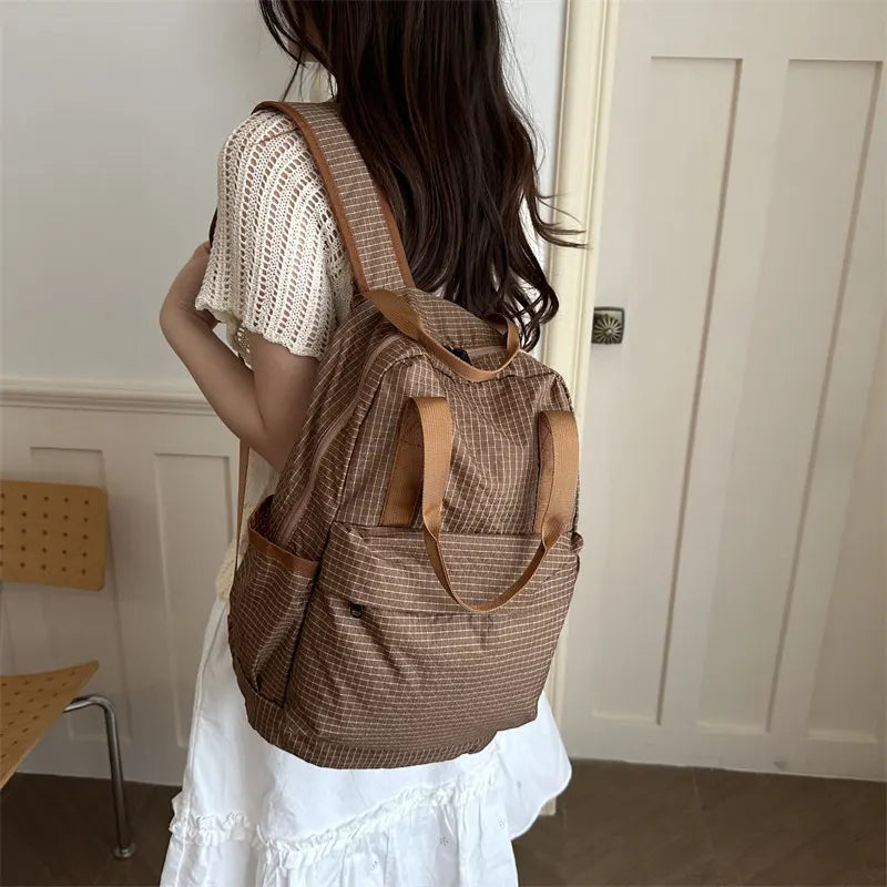 Waterproof Nylon Plaid Foldable Backpack | Lightweight Travel Bag