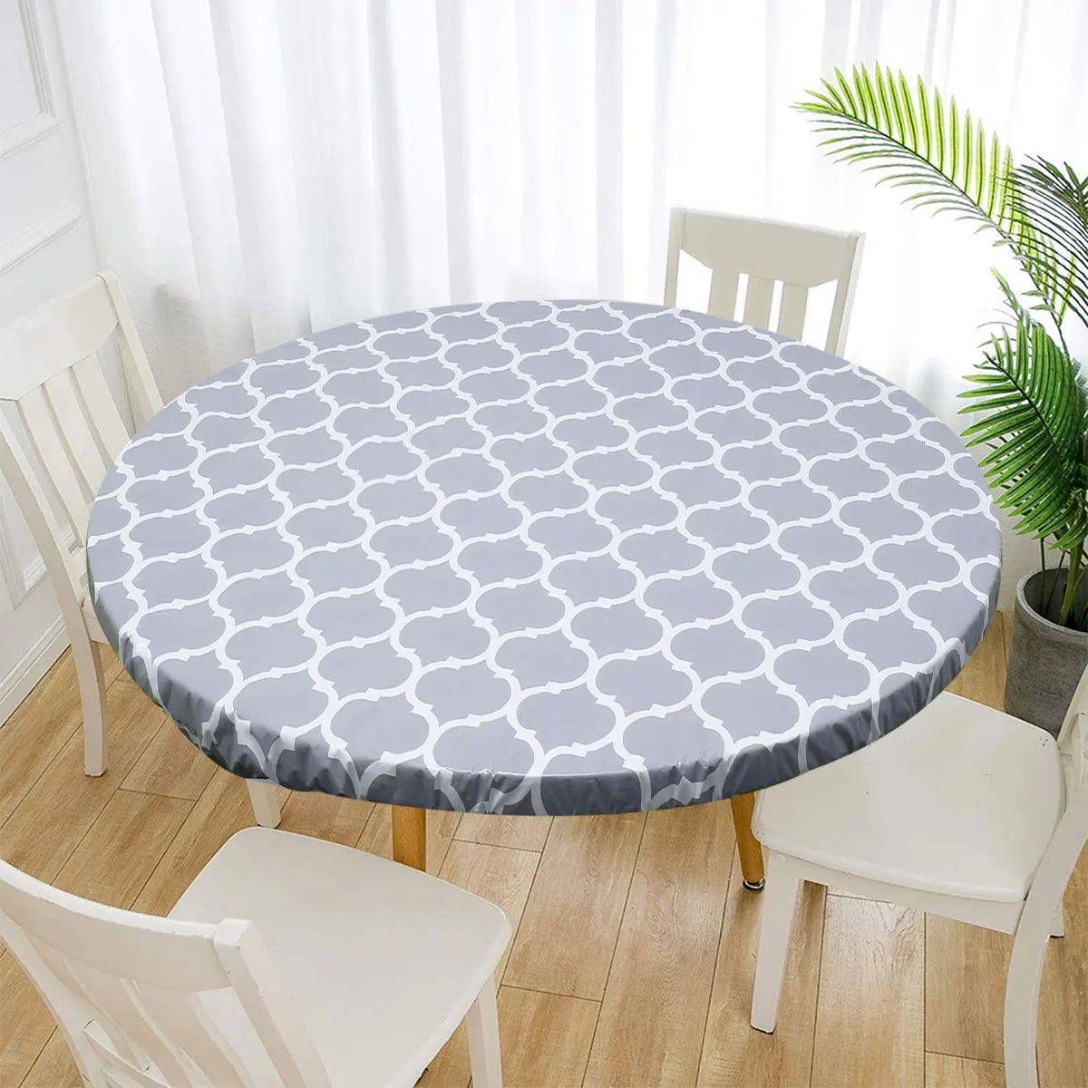 Round Elastic Vinyl Tablecloth – Waterproof Fitted Table Cover