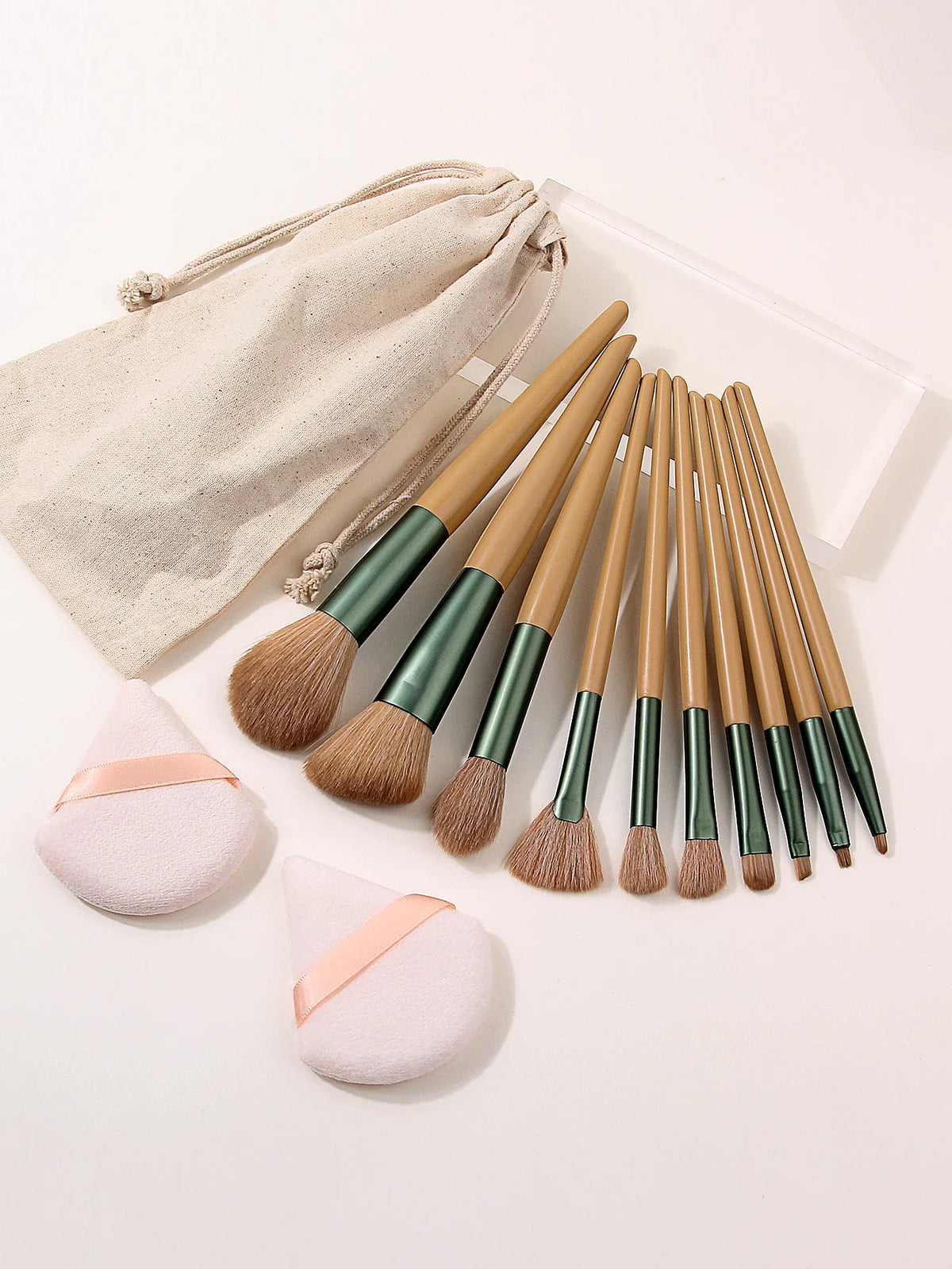 13-Piece Makeup Brush Set with Storage Bag & Powder Puffs