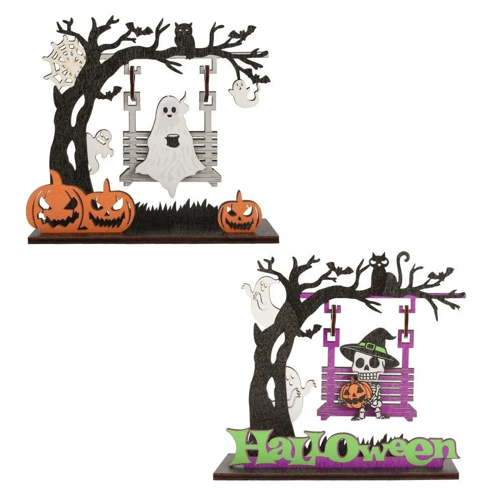 Wooden Halloween Pumpkin Spirit Swing Desktop Ornament