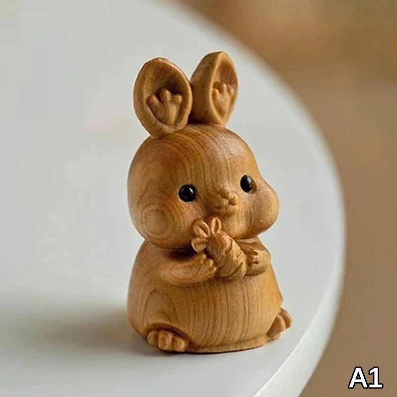 Wood Carved Easter Bunny Figurine – Cute Rabbit Ornament & Gift