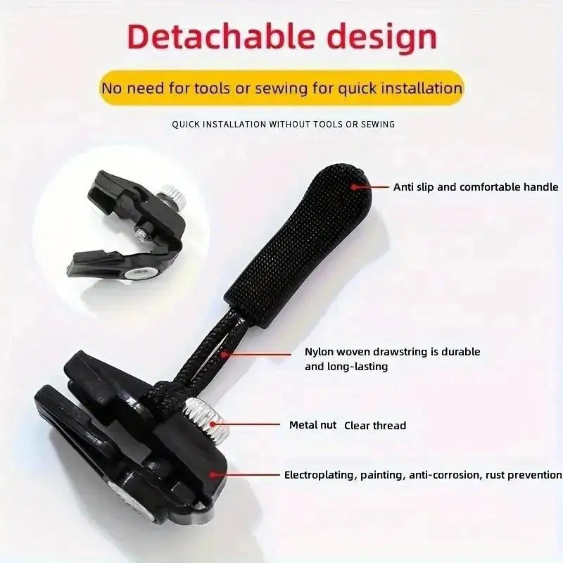 3-Size Universal No-Sew Zipper Repair Kit – S, M & L Heads