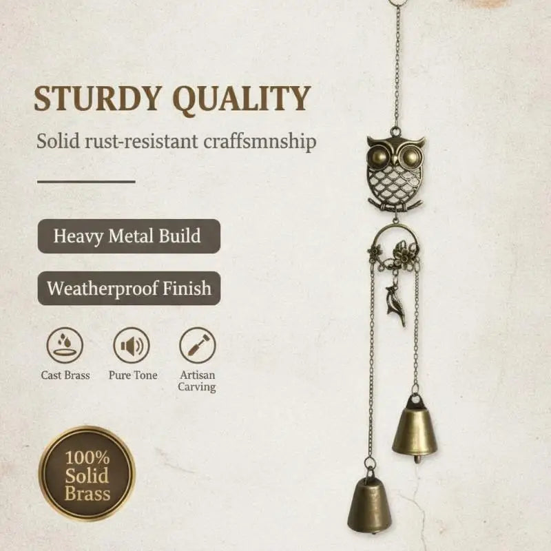 Owl Wind Chime Metal Double Bell Hanging Decor – Garden & Patio