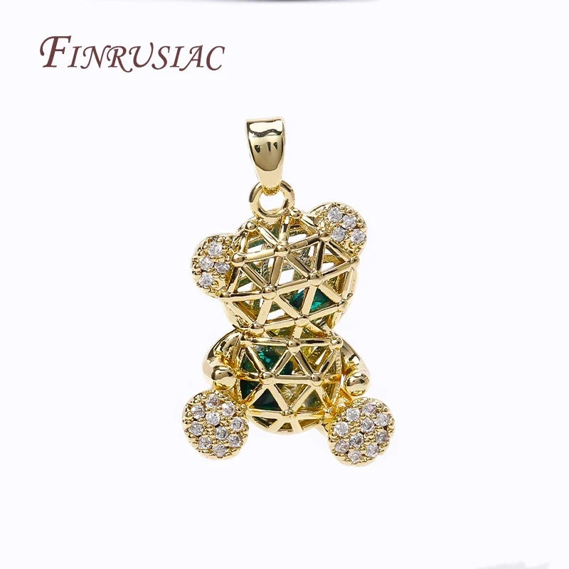 18K Gold Plated Pave Zircon Bear Charm | DIY Jewelry Pendant