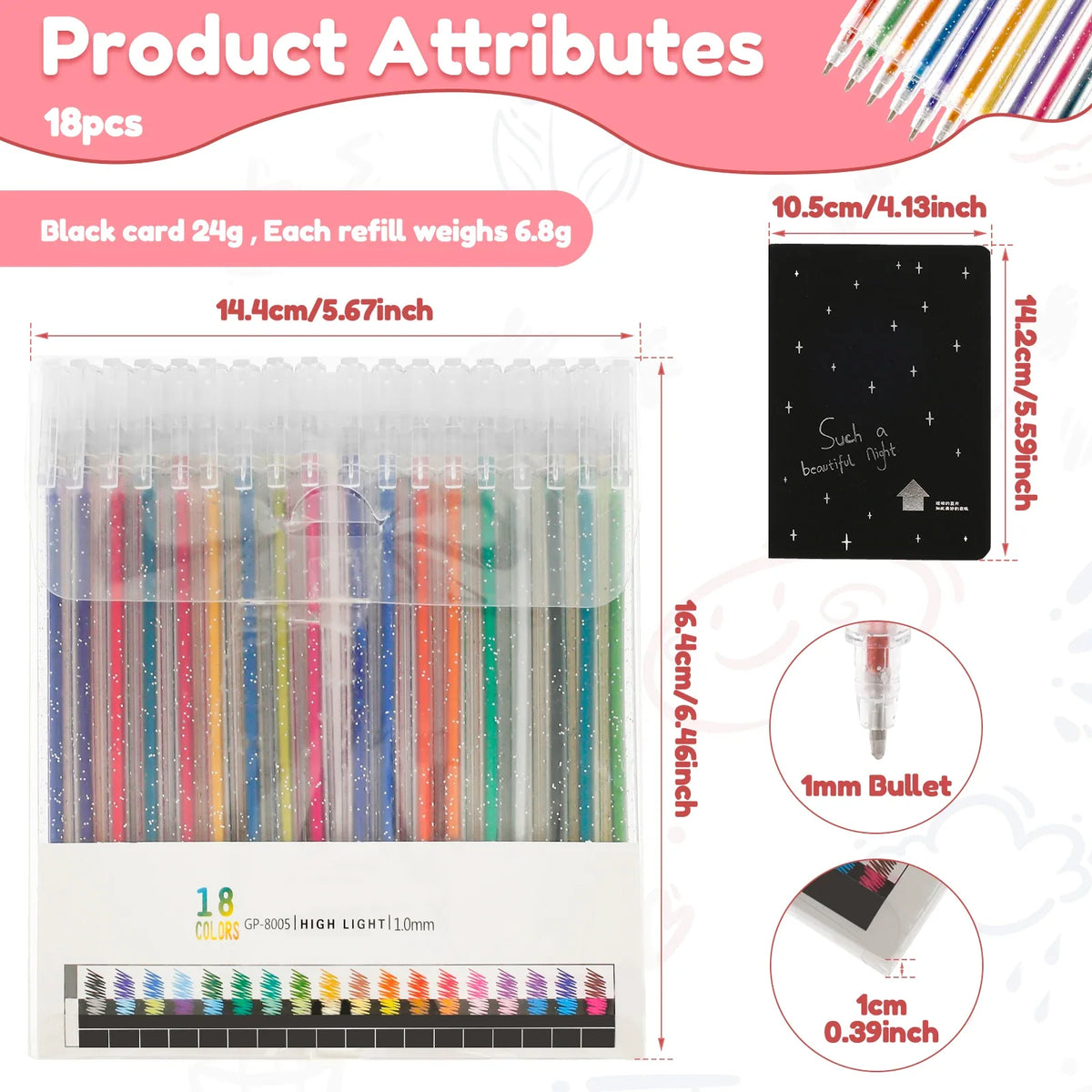 Glitter Gel Pen Set – 18 & 36 Neon Colors for Kids & Adults