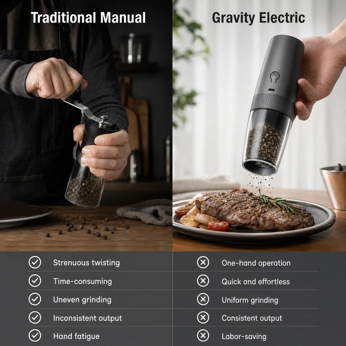 Electric Gravity Salt & Pepper Grinder Set – USB-C Rechargeable